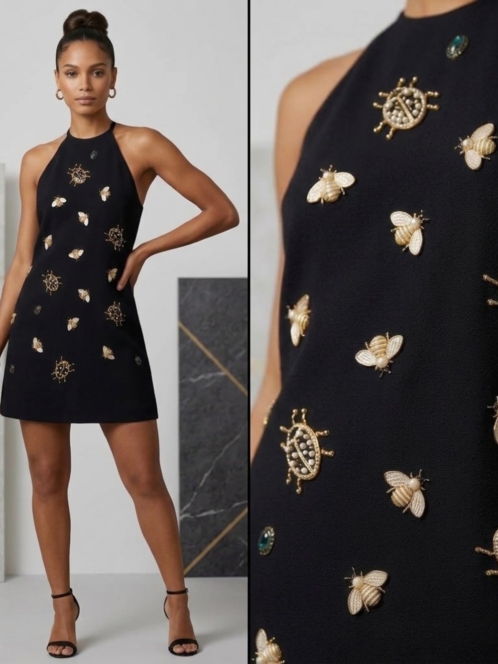 Victoria Beckham for Target Embellished Bug Bee Halter Mini Dress Black XS Edgy